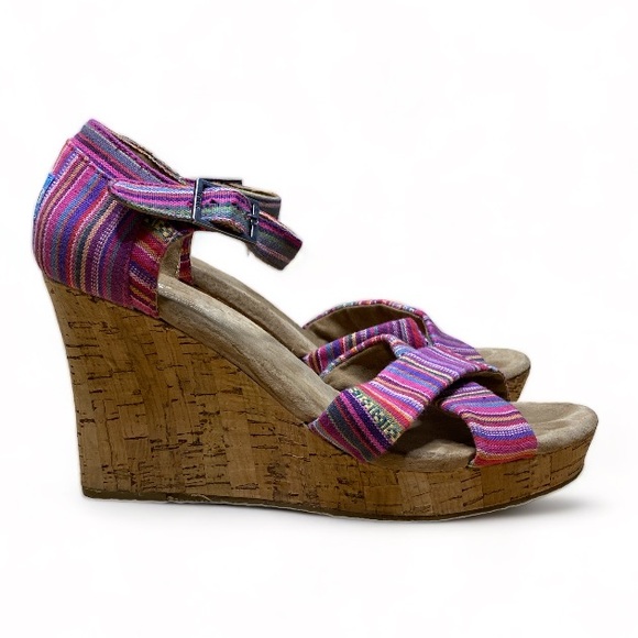 TOMS Colorful Siena Strap Sandals Wedge Cork Heels Size 8.5 Women’s Beachy Boho - Picture 7 of 9